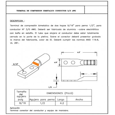 Terminal of Compression Bimetallic P/Conductor N º 3/0